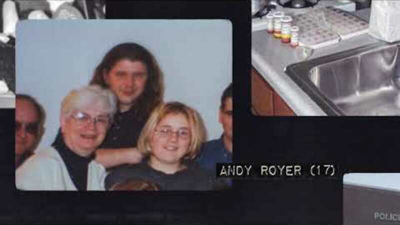 A collage of photos, one with a family of six with text over the top that says 'Andy Royer (17)'